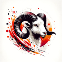 Stylized ram representing Aries set against a bright, airy background with dominant white color scheme. The image includes red and orange accents, capturing the energetic and bold nature of Aries, and reflects assertiveness and confidence linked to Mercury in Aries.